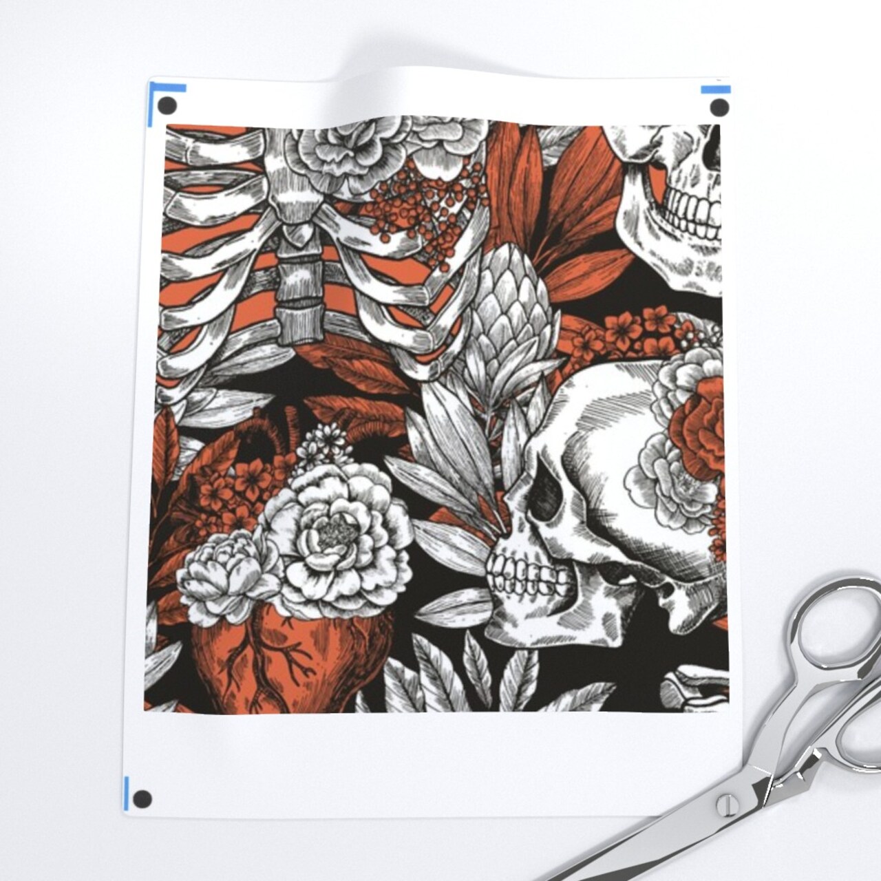 Vintage Anatomy Halloween Dark Gothic Skull Medicine Flower Custom Printed Fabric by Spoonflower Various Fabrics by the Yard or Fat Quarter